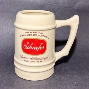 Vtg Schaefer Ceramic Pottery Beer Stein Mug Wheeling Ivory Barware Souvenir 50s